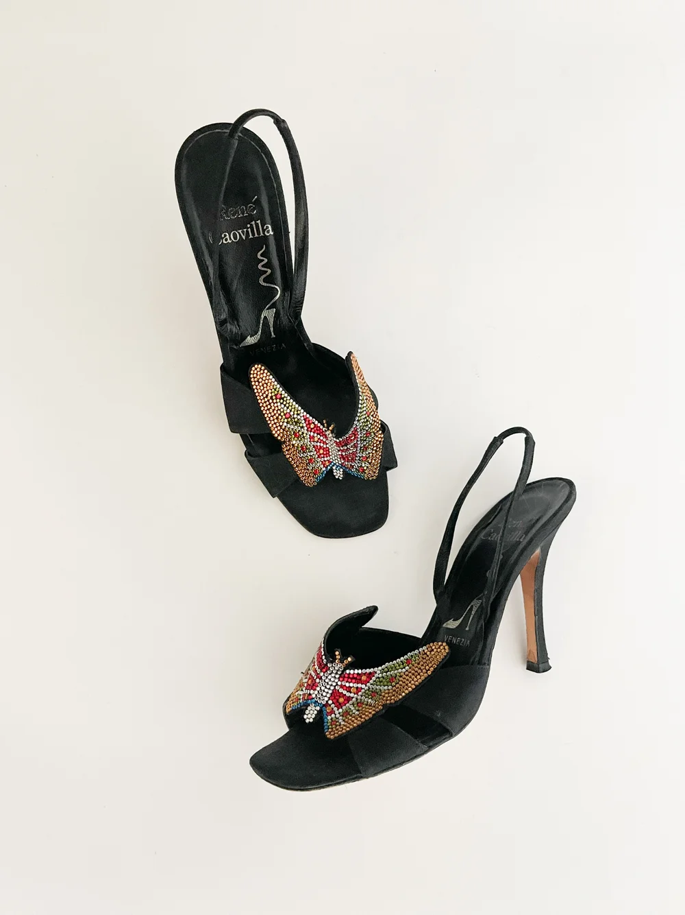 René Caovilla Luxurious Italian Black Butterfly Sandal Slingback